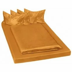 TECTAKE Bettwäsche-Set Satin 200x150cm 6-tlg. - Spannbettlaken, Bettlaken, Bettbezug - Braun
