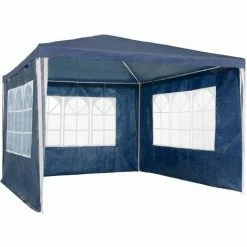 TECTAKE Garten Pavillon 3x3m Mit 3 Seitenteilen - Partyzelt, Anbaupavillon, Festzelt - Blau
