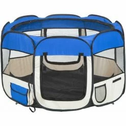 TECTAKE Tierlaufstall Aus Polyester Inkl. Tragetasche - Welpenauslauf, Gehege, Welpenlaufstall - Blau