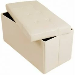 TECTAKE Faltbarer Sitzhocker Aus Kunstleder Mit Stauraum 80x40x40cm - Sitzwürfel, Sitztruhe, Hocker Mit Stauraum - Beige -TECTAKE Shop 7500490 3