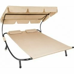 TECTAKE Gartenliege Für 2 Personen - Sonnenliege, Liegestuhl, Relaxliege - Beige