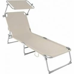 TECTAKE Gartenliege 4-stufig - Sonnenliege, Liegestuhl, Relaxliege - Beige