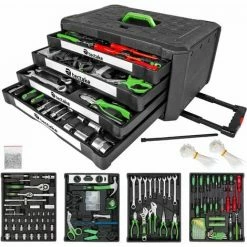 TECTAKE Trolley Werkzeugkoffer 899-tlg. Mit 4 Schubladen - Werkzeugkasten, Werkzeugkiste, Werkzeugtrolley