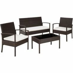 TECTAKE Rattan Sitzgruppe Sparta 3+1 - Gartenlounge, Terrassenmöbel, Rattan Lounge - Schwarz/braun