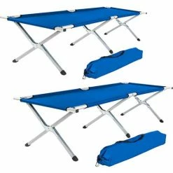 TECTAKE 2 Feldbetten Aus Aluminium - Gästebett, Klappbett, Campingbett - Blau