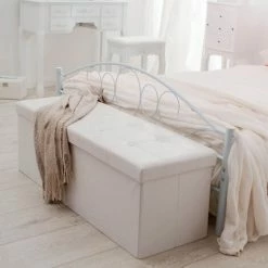 TECTAKE Faltbare Sitztruhe Aus Kunstleder Mit Stauraum 110x38x38cm - Sitzhocker, Sitzwürfel, Hocker Mit Stauraum - Weiß -TECTAKE Shop 7500762 3