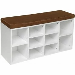 TECTAKE Schuhschrank Mit Sitzpolster 103,5x48x30cm - Sideboard, Kommode, Lowboard - Braun/weiß