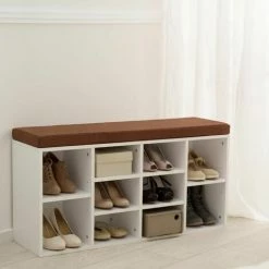TECTAKE Schuhschrank Mit Sitzpolster 103,5x48x30cm - Sideboard, Kommode, Lowboard - Braun/weiß -TECTAKE Shop 7500895 3