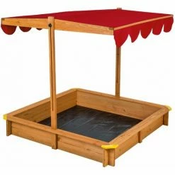TECTAKE Sandkasten Mit Verstellbarem Dach 120x120x120cm - Sandkiste, Buddelkasten, Holzsandkasten - Rot -TECTAKE Shop 7500990 3