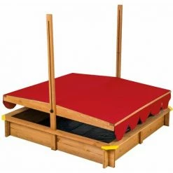 TECTAKE Sandkasten Mit Verstellbarem Dach 120x120x120cm - Sandkiste, Buddelkasten, Holzsandkasten - Rot -TECTAKE Shop 7500990 4