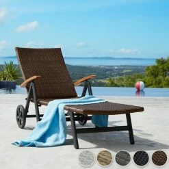 TECTAKE Rollliege Rattan Auckland Klappbar Mit Aluminiumgestell - Gartenliege, Liegestuhl, Relaxliege - Braun -TECTAKE Shop 7501008 2