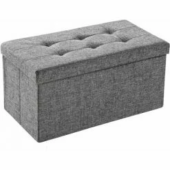 TECTAKE Faltbarer Sitzhocker Aus Polyester Mit Stauraum 76x38x38cm - Sitzwürfel, Sitztruhe, Hocker Mit Stauraum - Hellgrau