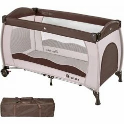 TECTAKE Kinderreisebett 126x65x80cm Mit Transporttasche - Babyreisebett, Reisegitterbett, Reisebettchen - Coffee