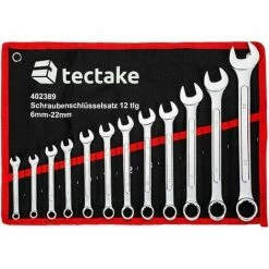 TECTAKE Schraubenschlüssel Set 12-tlg. - Schraubenschlüssel, Ratschenschlüssel - Schwarz/rot