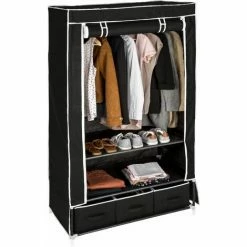 TECTAKE Stoffschrank 3 Fächer Inkl. 3 Boxen 87x159x49cm - Kleiderschrank, Faltschrank, Garderobenschrank - Schwarz -TECTAKE Shop 7501252 3