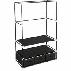 TECTAKE Stoffschrank 3 Fächer Inkl. 3 Boxen 87x159x49cm - Kleiderschrank, Faltschrank, Garderobenschrank - Schwarz -TECTAKE Shop 7501252 4