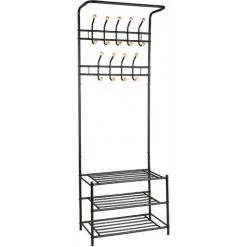 TECTAKE Garderobe Mit 3 Schuhablagen - Kleiderständer, Garderobenständer, Schuhschrank - Schwarz