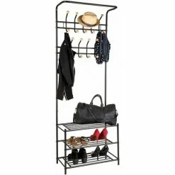 TECTAKE Garderobe Mit 3 Schuhablagen - Kleiderständer, Garderobenständer, Schuhschrank - Schwarz -TECTAKE Shop 7501256 3