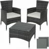 TECTAKE Rattan Gartenset Luzern 2+1 Inkl. Bezüge In 2 Farben - Gartenlounge, Terrassenmöbel, Rattan Lounge - Grau