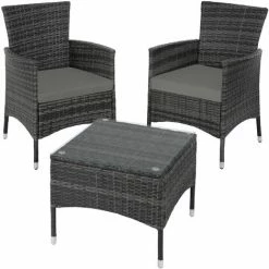 TECTAKE Rattan Gartenset Luzern 2+1 Inkl. Bezüge In 2 Farben - Gartenlounge, Terrassenmöbel, Rattan Lounge - Grau -TECTAKE Shop 7666319 3
