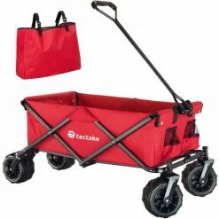TECTAKE Faltbarer Bollerwagen Mit Breiten Reifen Belastbarkeit 80kg - Transportwagen, Handwagen, Leiterwagen - Rot